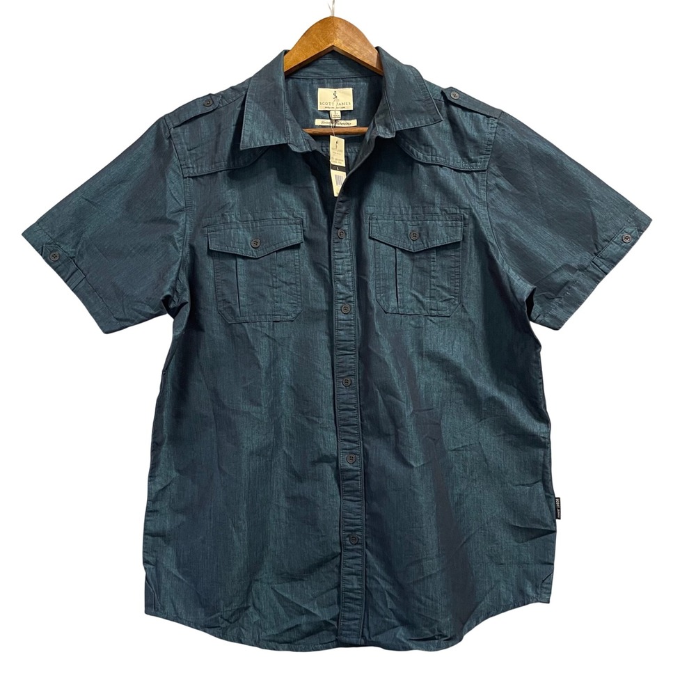 Scott James Button Down Shirt‎ Mens Large Teal Short Sleeve Military Gorpcore